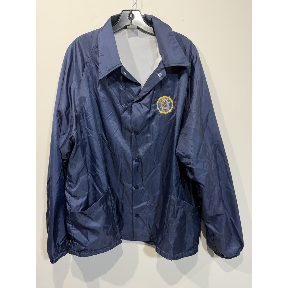 American Legion Men's XL Snap Up Navy Blue Wind Breaker Jacket Embroidered Logo